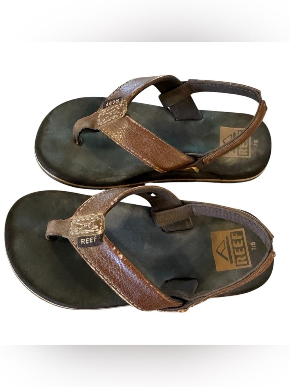 Reef Toddler Leather Flip Flop Sandals Brown Backstrap Size 7/8 Beach Summer